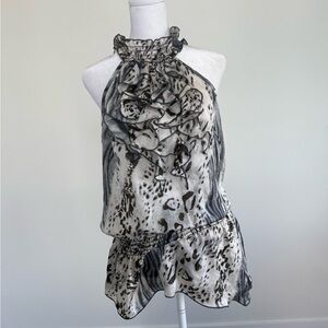 Elegant Animal Print Ruffle Top